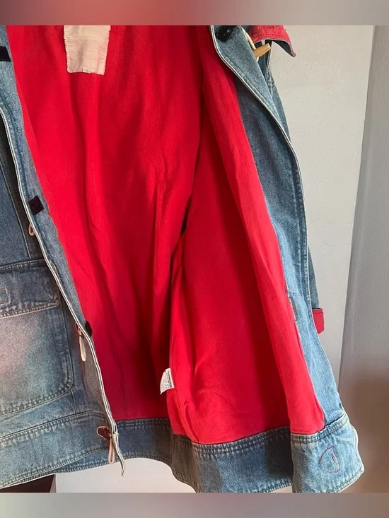 Vintage 90s Denim Barn Coat with Red Lining Toggle Paddington Cotton L - Picture 8 of 8